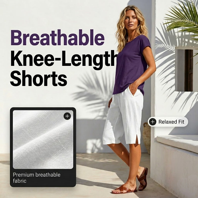 👖Kniekurze Shorts aus Baumwoll-Leinen für Damen
