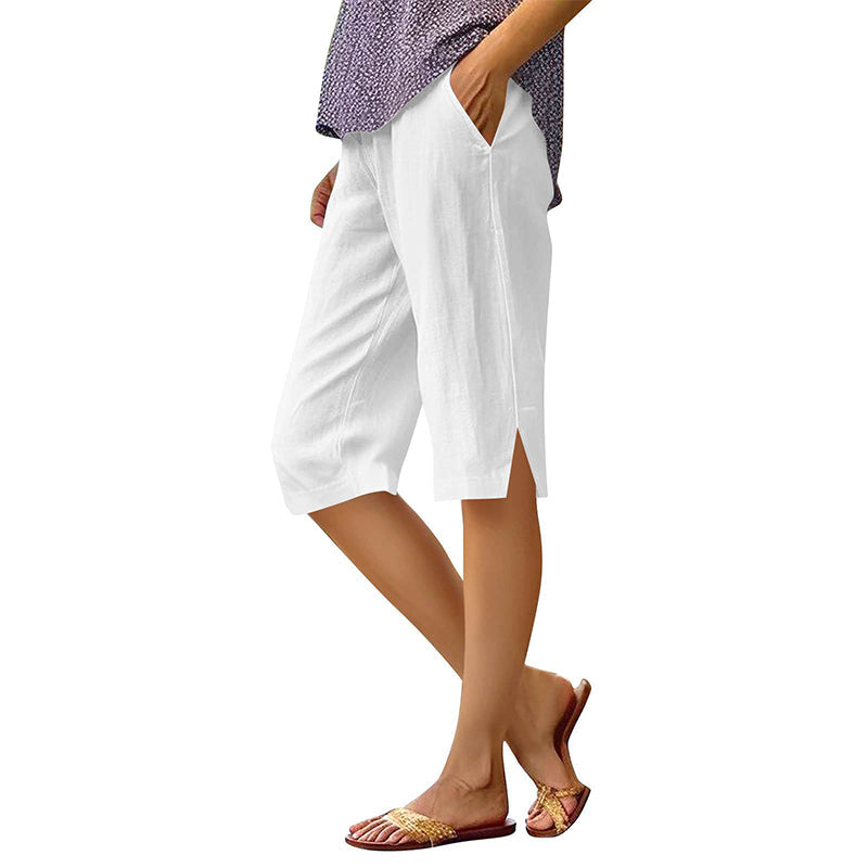👖Kniekurze Shorts aus Baumwoll-Leinen für Damen