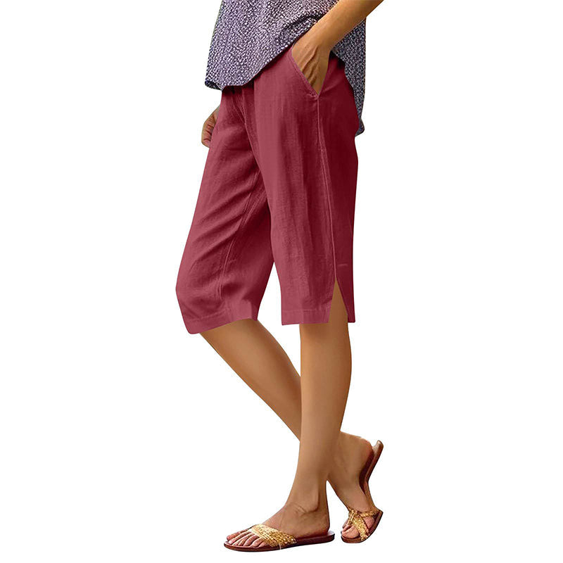 👖Kniekurze Shorts aus Baumwoll-Leinen für Damen