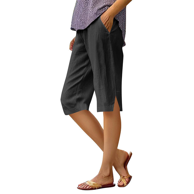 👖Kniekurze Shorts aus Baumwoll-Leinen für Damen