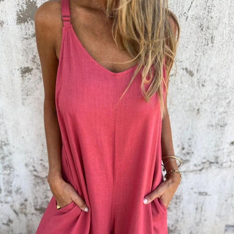 💚 50% RABATT! Lässiger Damen-Jumpsuit aus Baumwoll-Leinen-Mix – Mit Taschen & verstellbaren Trägern, der perfekte Sommer-Begleiter ☀️