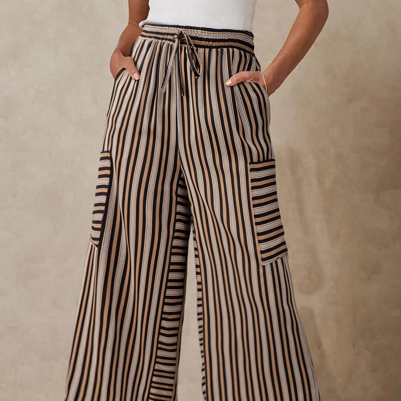 Damen Gestreifte Weite-Hose mit Kordelzug