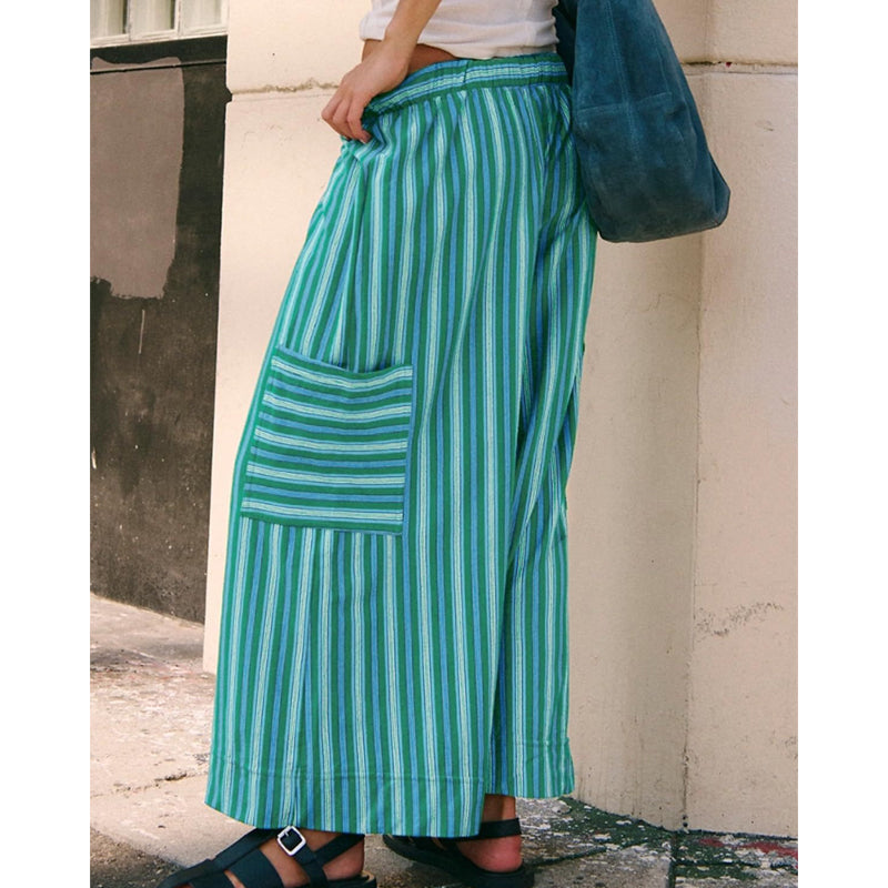 Damen Gestreifte Weite-Hose mit Kordelzug