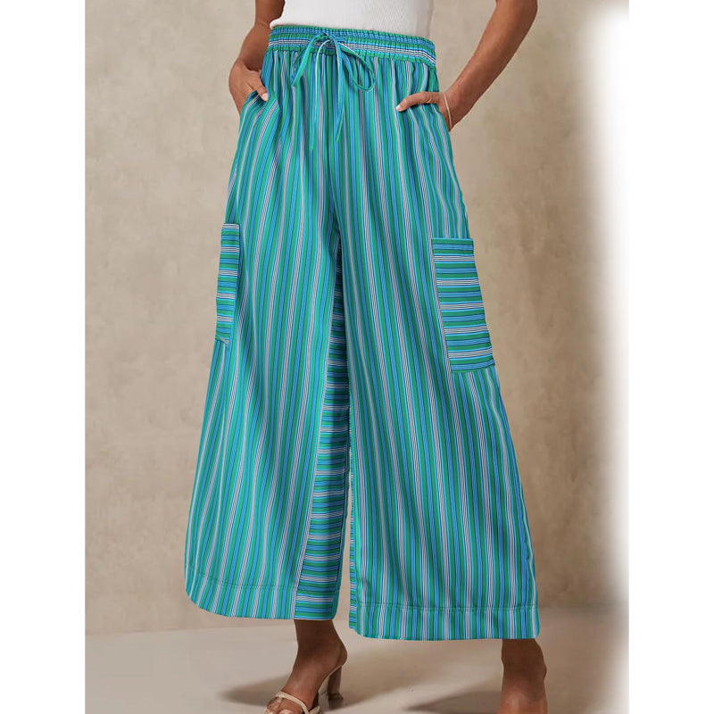 Damen Gestreifte Weite-Hose mit Kordelzug