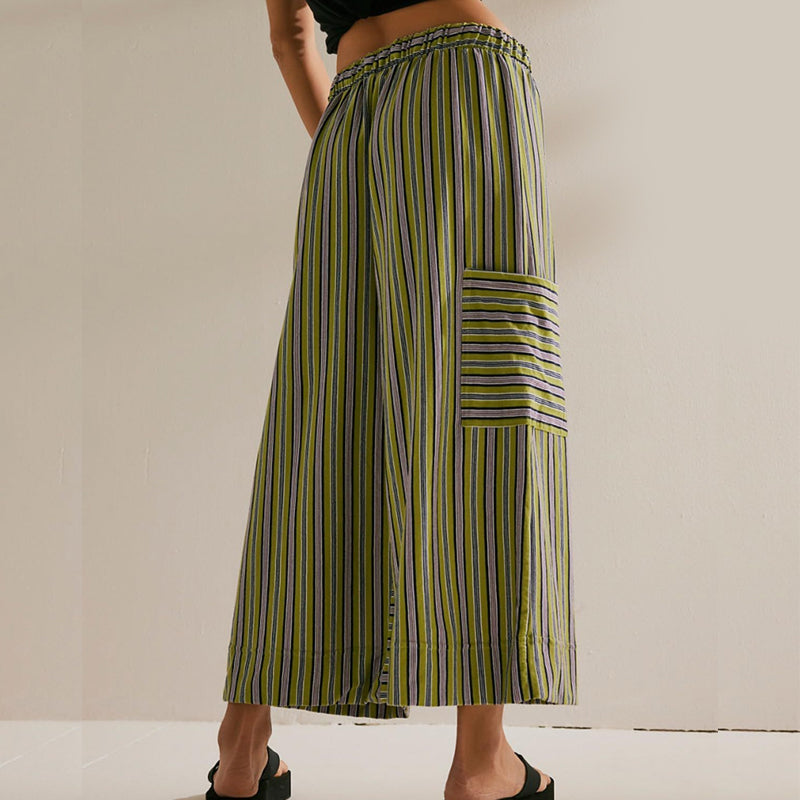 Damen Gestreifte Weite-Hose mit Kordelzug