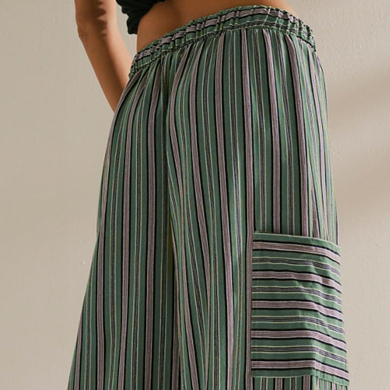 Damen Gestreifte Weite-Hose mit Kordelzug