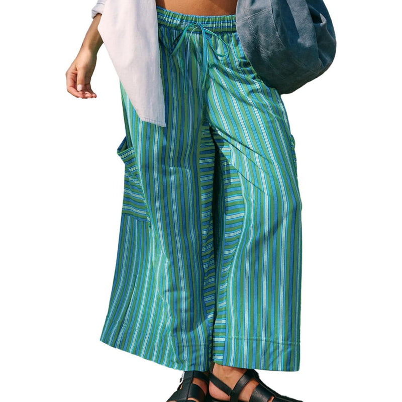 Damen Gestreifte Weite-Hose mit Kordelzug