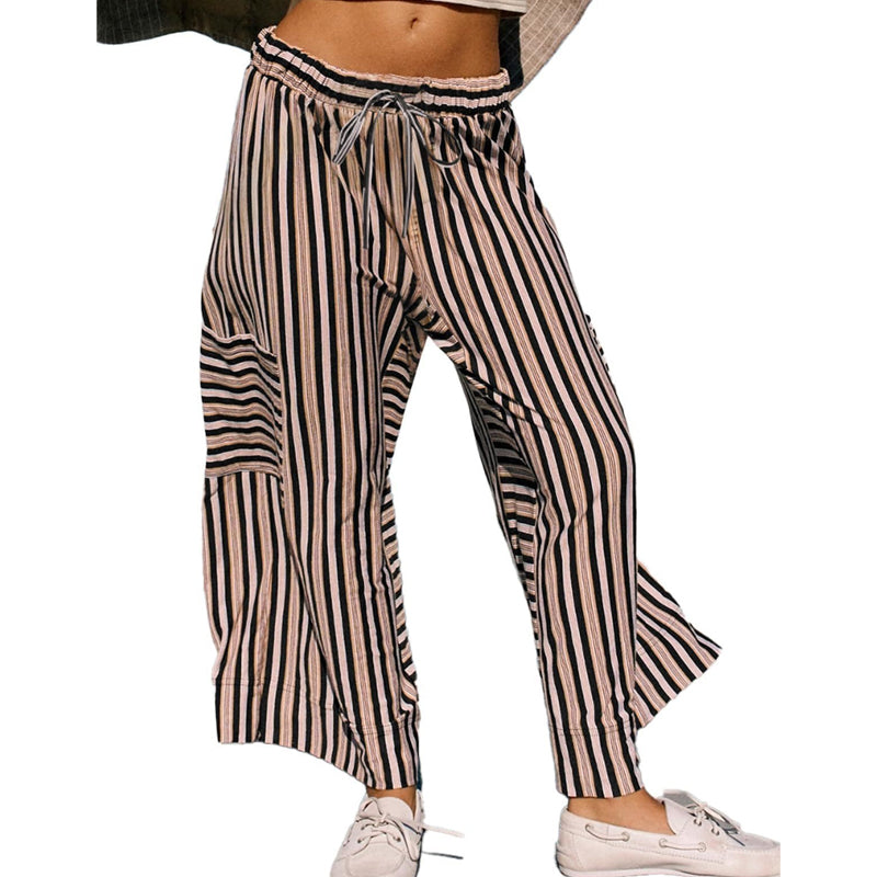 Damen Gestreifte Weite-Hose mit Kordelzug