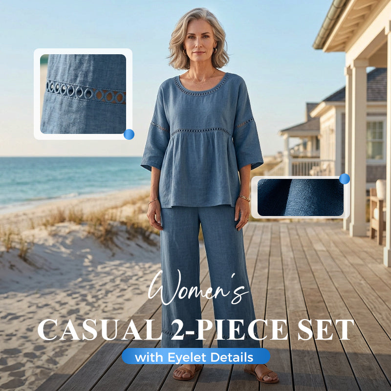 🔥Neuheiten: 50 % Rabatt!!🔥Lässiges 2-teiliges Set für Damen mit Lochstickerei-Details