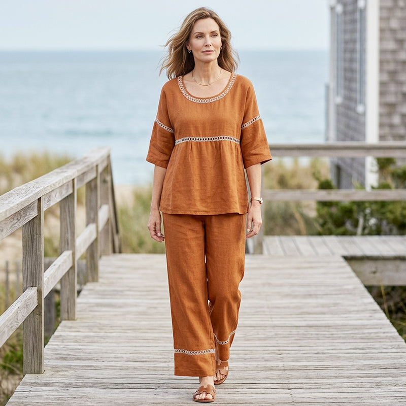 🔥Neuheiten: 50 % Rabatt!!🔥Lässiges 2-teiliges Set für Damen mit Lochstickerei-Details
