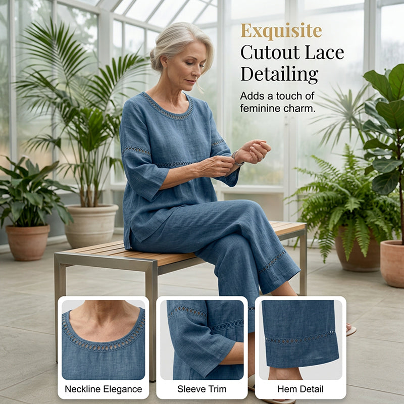 🔥Neuheiten: 50 % Rabatt!!🔥Lässiges 2-teiliges Set für Damen mit Lochstickerei-Details