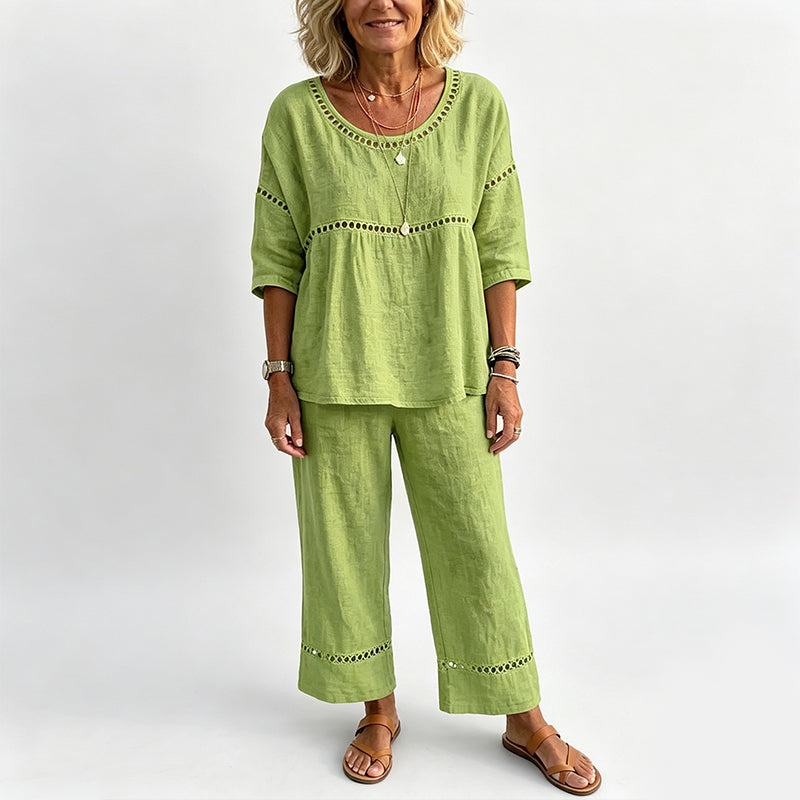 🔥Neuheiten: 50 % Rabatt!!🔥Lässiges 2-teiliges Set für Damen mit Lochstickerei-Details