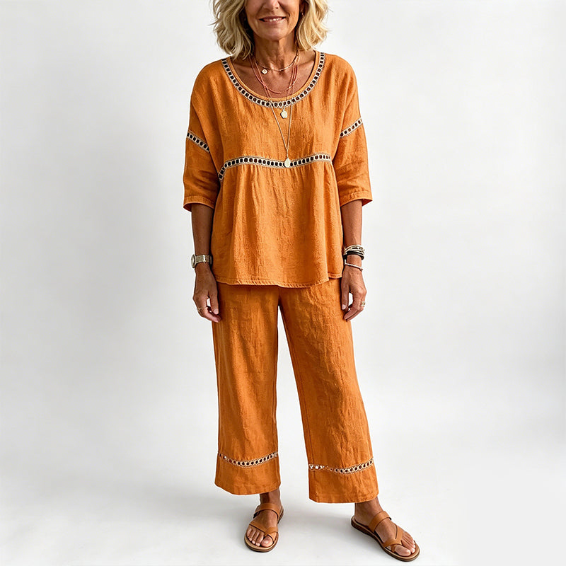 🔥Neuheiten: 50 % Rabatt!!🔥Lässiges 2-teiliges Set für Damen mit Lochstickerei-Details