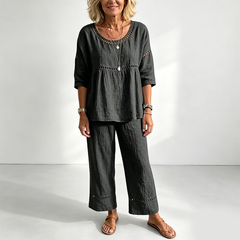 🔥Neuheiten: 50 % Rabatt!!🔥Lässiges 2-teiliges Set für Damen mit Lochstickerei-Details