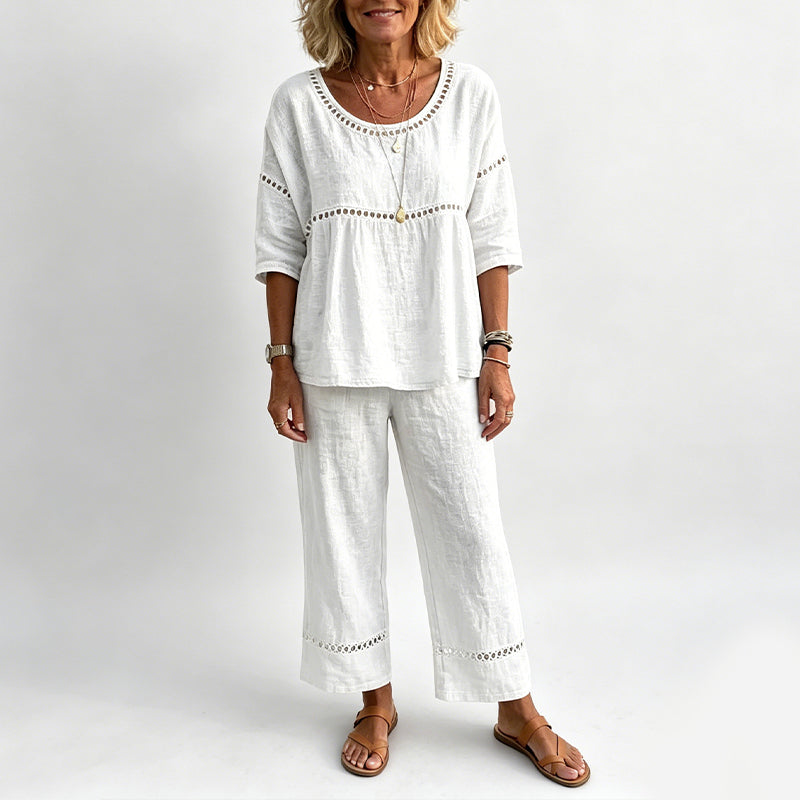 🔥Neuheiten: 50 % Rabatt!!🔥Lässiges 2-teiliges Set für Damen mit Lochstickerei-Details