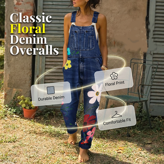 Jeans-Latzhose für Damen mit Blumenmuster