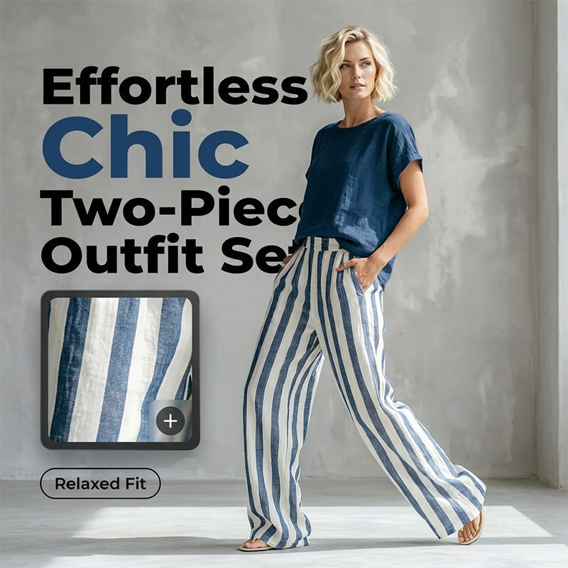 🌿 Lässiger Wochenend-Look – Ein einfarbiges Freizeit-Oberteil und eine gestreifte Hose mit weitem Bein, die Sie lieben werden👖👚
