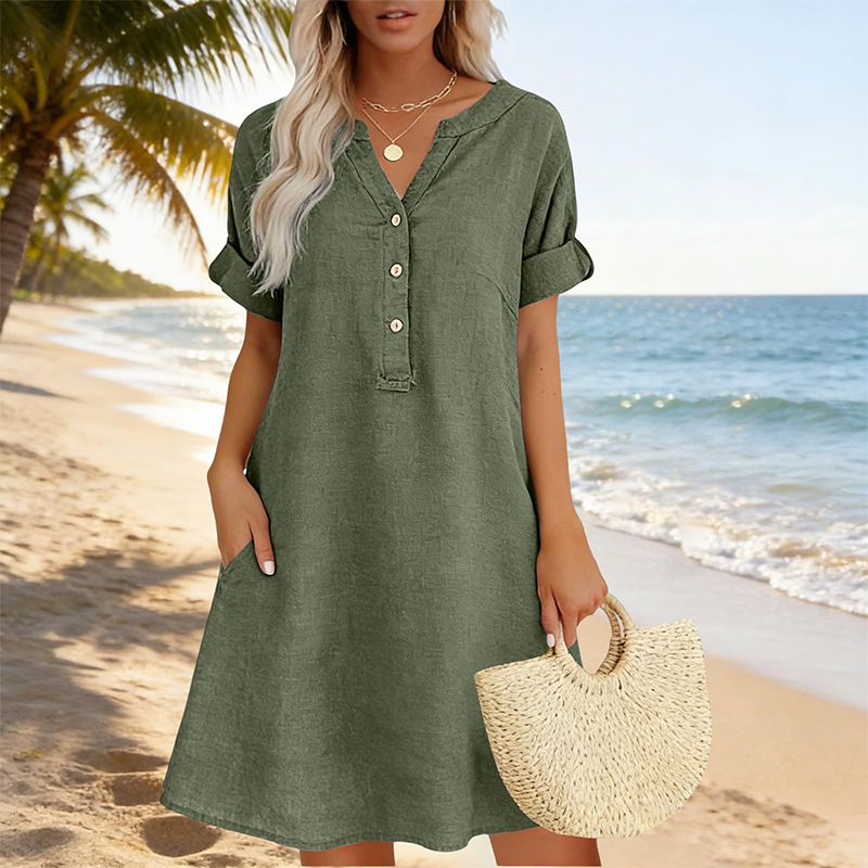 🥳Sonderangebot 2026🥳 Tunika-Kleid für Damen mit V-Ausschnitt – lockere Passform, Taschen und atmungsaktiv