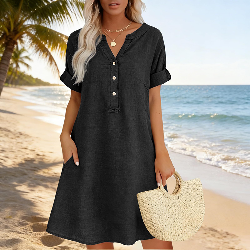 🥳Sonderangebot 2026🥳 Tunika-Kleid für Damen mit V-Ausschnitt – lockere Passform, Taschen und atmungsaktiv