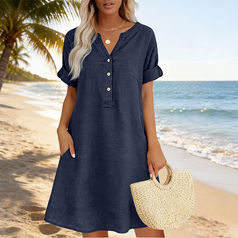 🥳Sonderangebot 2026🥳 Tunika-Kleid für Damen mit V-Ausschnitt – lockere Passform, Taschen und atmungsaktiv