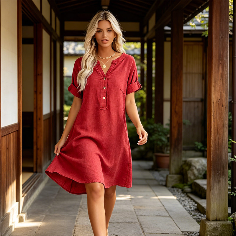 🥳Sonderangebot 2026🥳 Tunika-Kleid für Damen mit V-Ausschnitt – lockere Passform, Taschen und atmungsaktiv