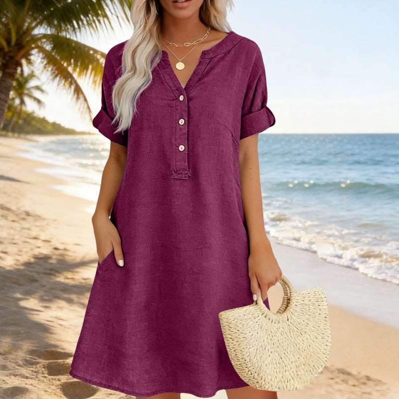 🥳Sonderangebot 2026🥳 Tunika-Kleid für Damen mit V-Ausschnitt – lockere Passform, Taschen und atmungsaktiv