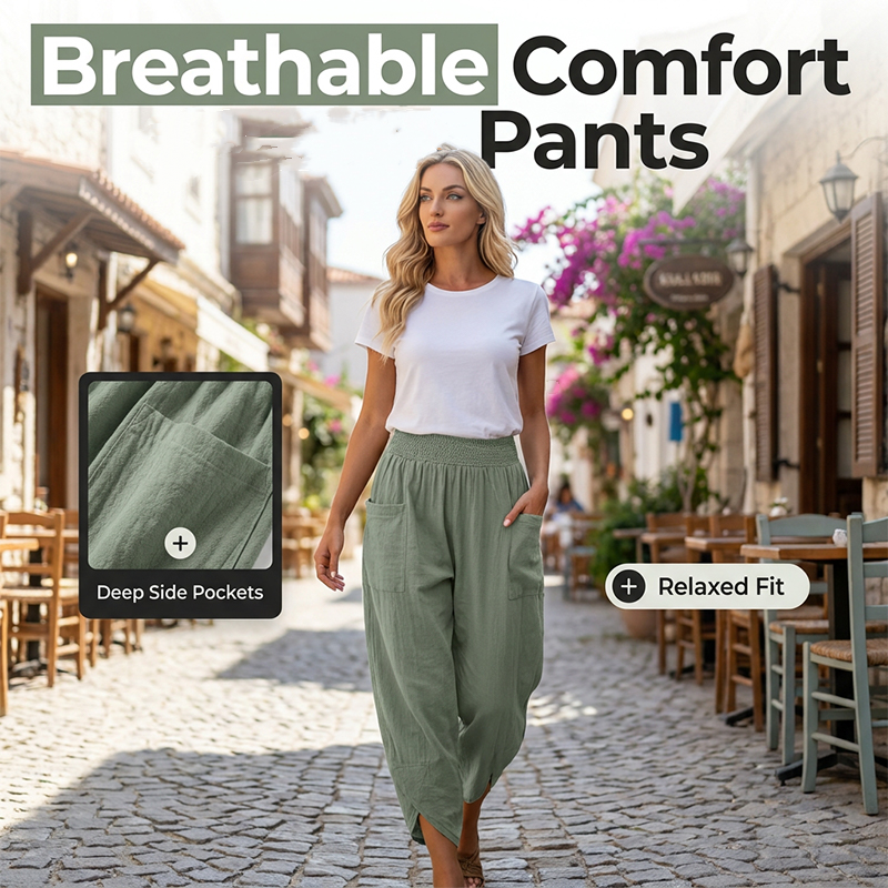 Damen Freizeit Harem-Hose aus Leinen-Mischung