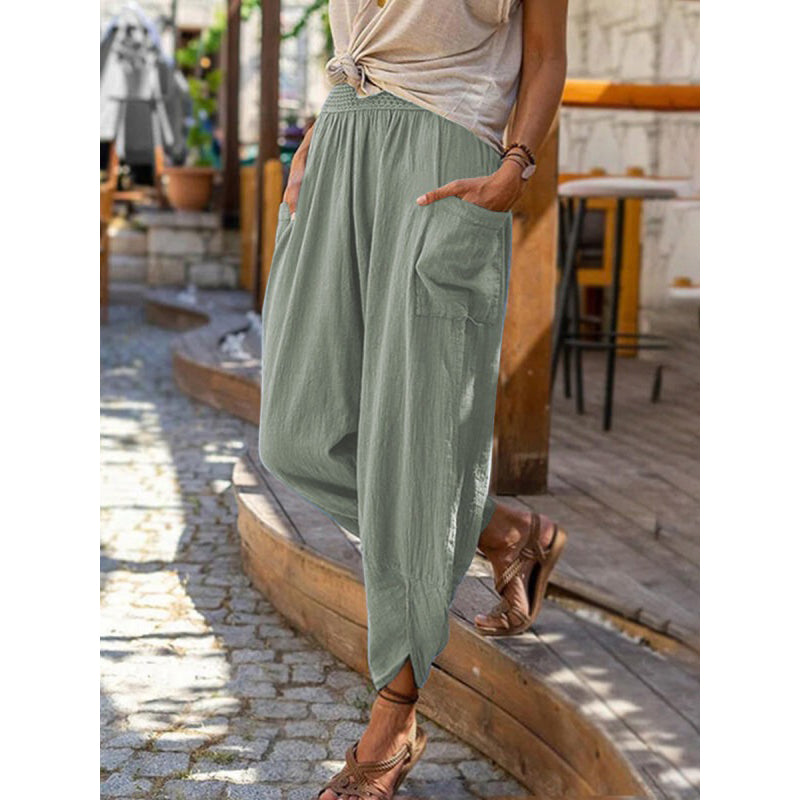 Damen Freizeit Harem-Hose aus Leinen-Mischung