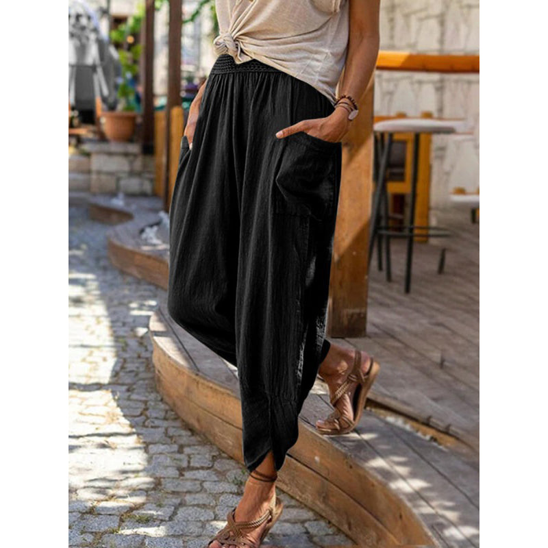 Damen Freizeit Harem-Hose aus Leinen-Mischung