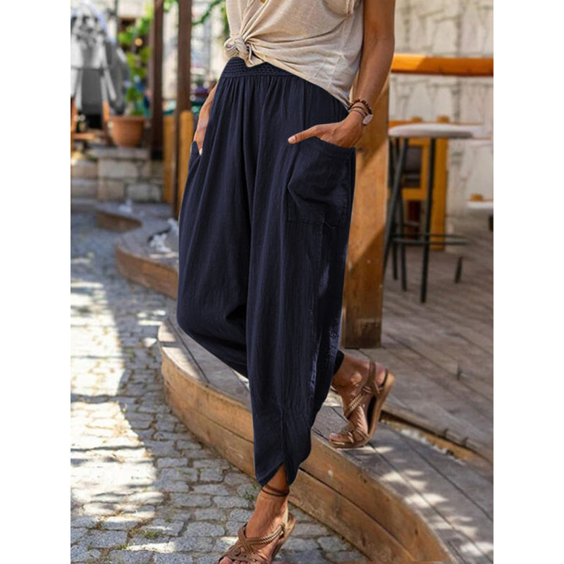 Damen Freizeit Harem-Hose aus Leinen-Mischung