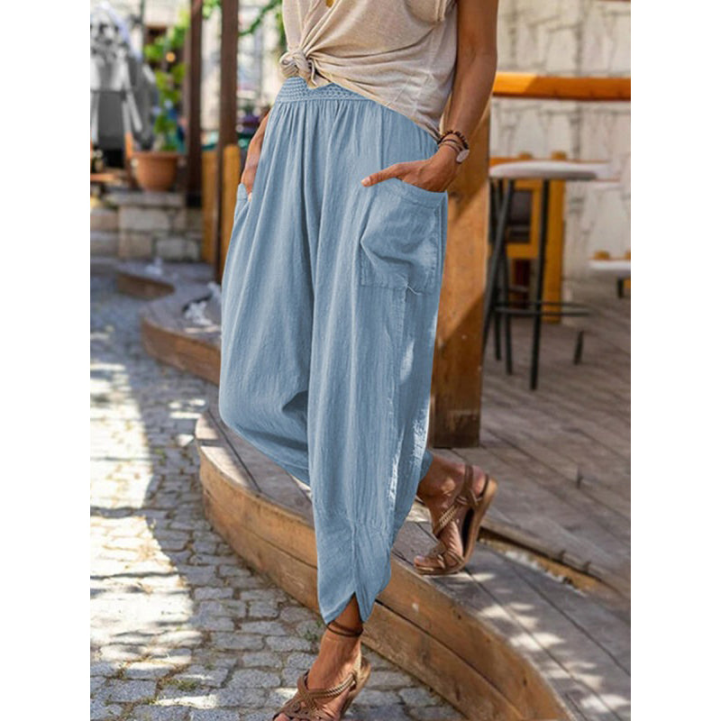 Damen Freizeit Harem-Hose aus Leinen-Mischung