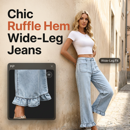 👖✨ Weite Jeans mit Volantkante und hoher Taille