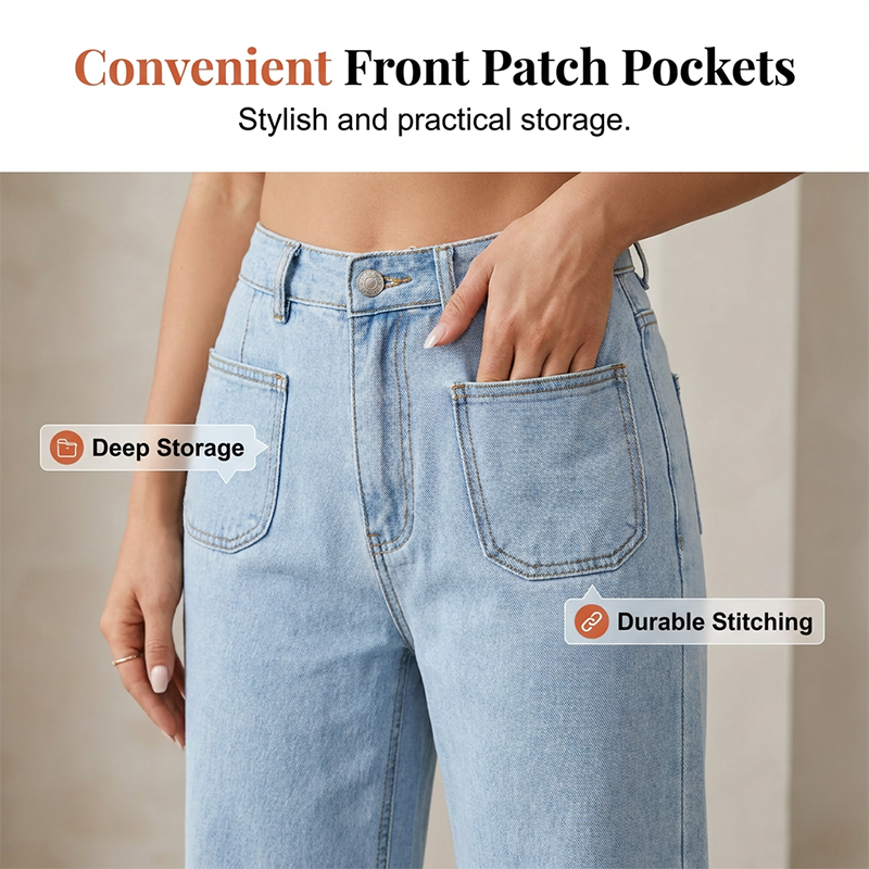 👖✨ Weite Jeans mit Volantkante und hoher Taille