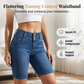 Damen-Jeansshorts mit hoher Taille aus Stretch-Denim