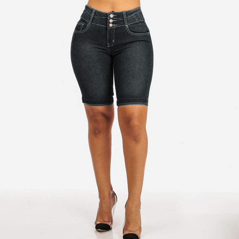 Damen-Jeansshorts mit hoher Taille aus Stretch-Denim