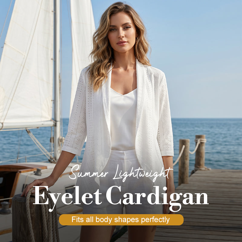 🧥 50% RABATT! ✨ Leichter Lochmuster-Cardigan – Atmungsaktiv, offen & ideal für laue Sommerabende – Perfekt als Überwurf zum Strandkleid oder über ein Top 🌊