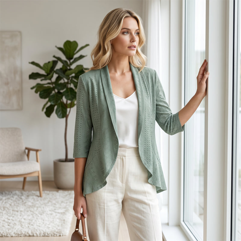🧥 50% RABATT! ✨ Leichter Lochmuster-Cardigan – Atmungsaktiv, offen & ideal für laue Sommerabende – Perfekt als Überwurf zum Strandkleid oder über ein Top 🌊