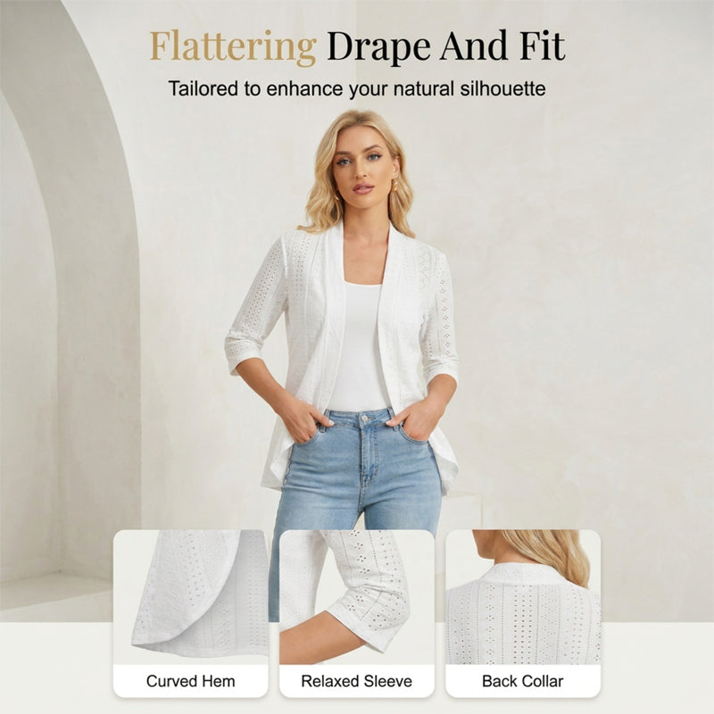 🧥 50% RABATT! ✨ Leichter Lochmuster-Cardigan – Atmungsaktiv, offen & ideal für laue Sommerabende – Perfekt als Überwurf zum Strandkleid oder über ein Top 🌊