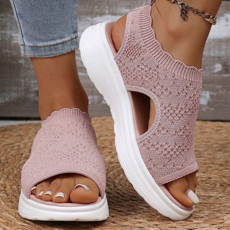 Damen atmungsaktive gestrickte Plateausandalen