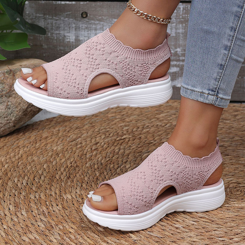 Damen atmungsaktive gestrickte Plateausandalen