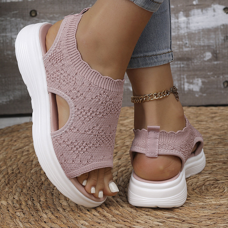Damen atmungsaktive gestrickte Plateausandalen
