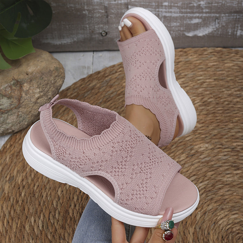 Damen atmungsaktive gestrickte Plateausandalen