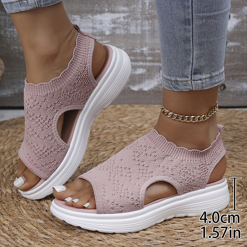 Damen atmungsaktive gestrickte Plateausandalen
