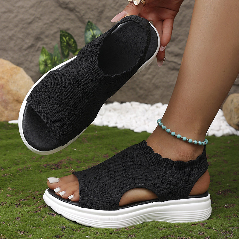Damen atmungsaktive gestrickte Plateausandalen