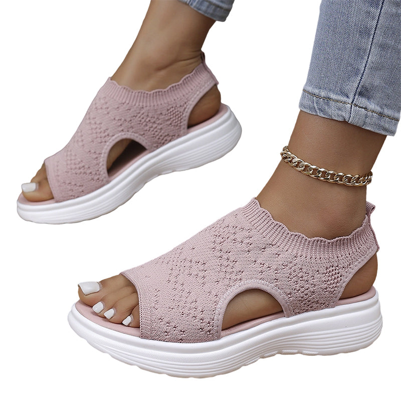 Damen atmungsaktive gestrickte Plateausandalen