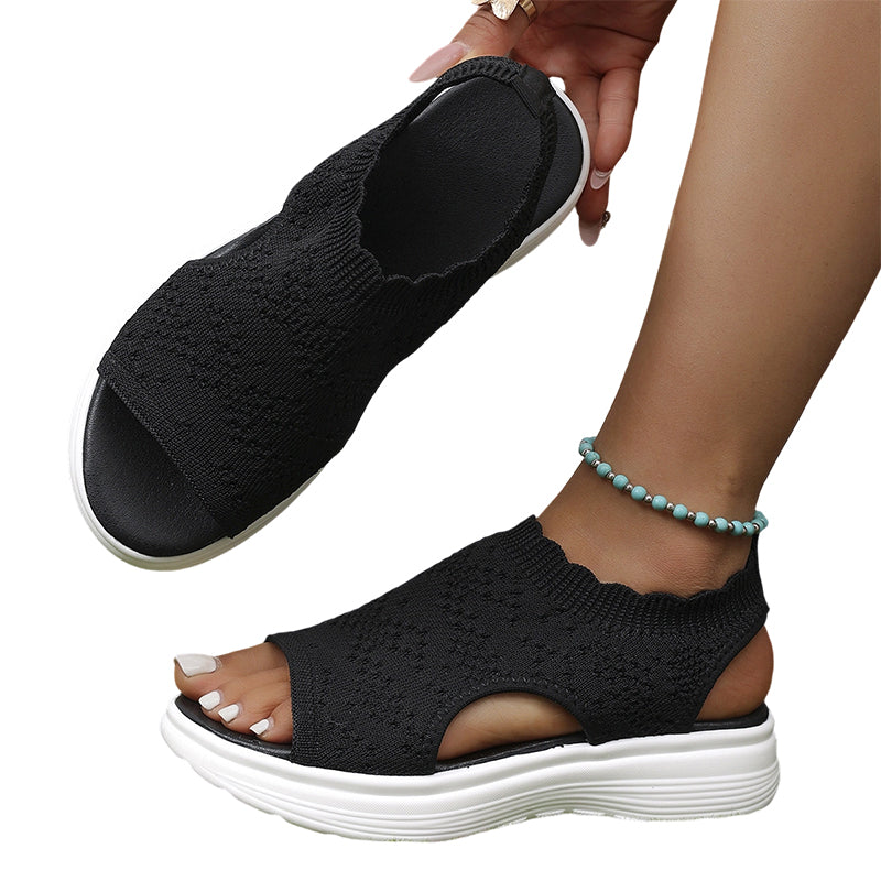 Damen atmungsaktive gestrickte Plateausandalen