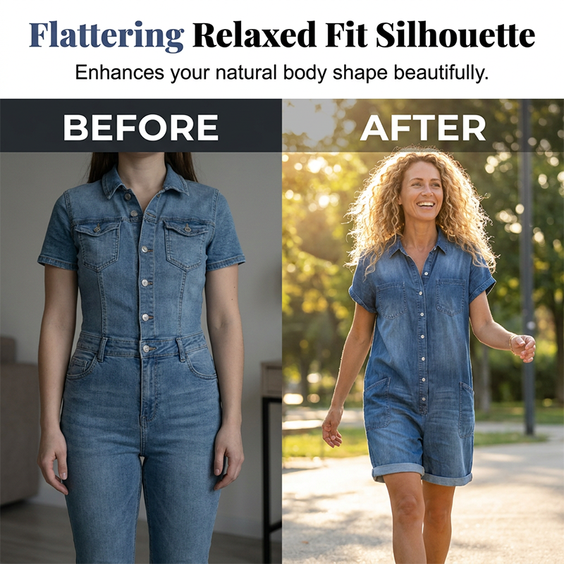 Damen Freizeit Denim-Overall mit kurzen Ärmeln