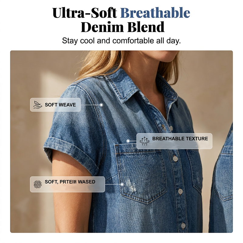 Damen Freizeit Denim-Overall mit kurzen Ärmeln
