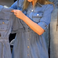 Women's Blue Slim-Fit Collared Button-Up Denim Dress