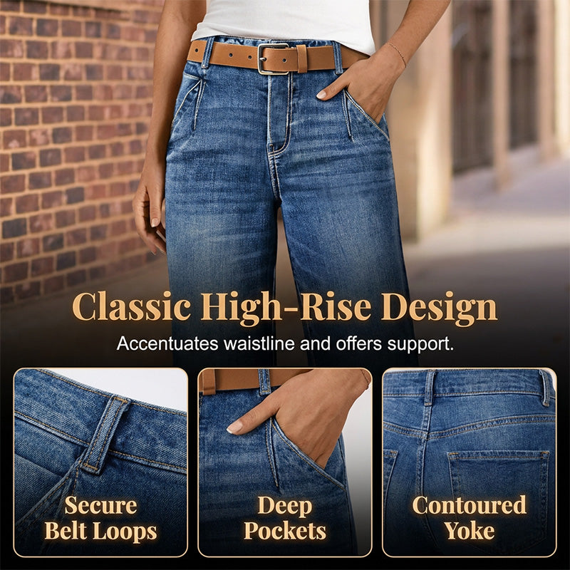 👖Damenjeans mit hoher Taille und geradem Bein✨